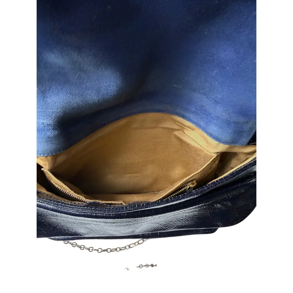 Lanvin Vintage Leather Satchel Bag Chain Detail‎ Navy Blue Medium